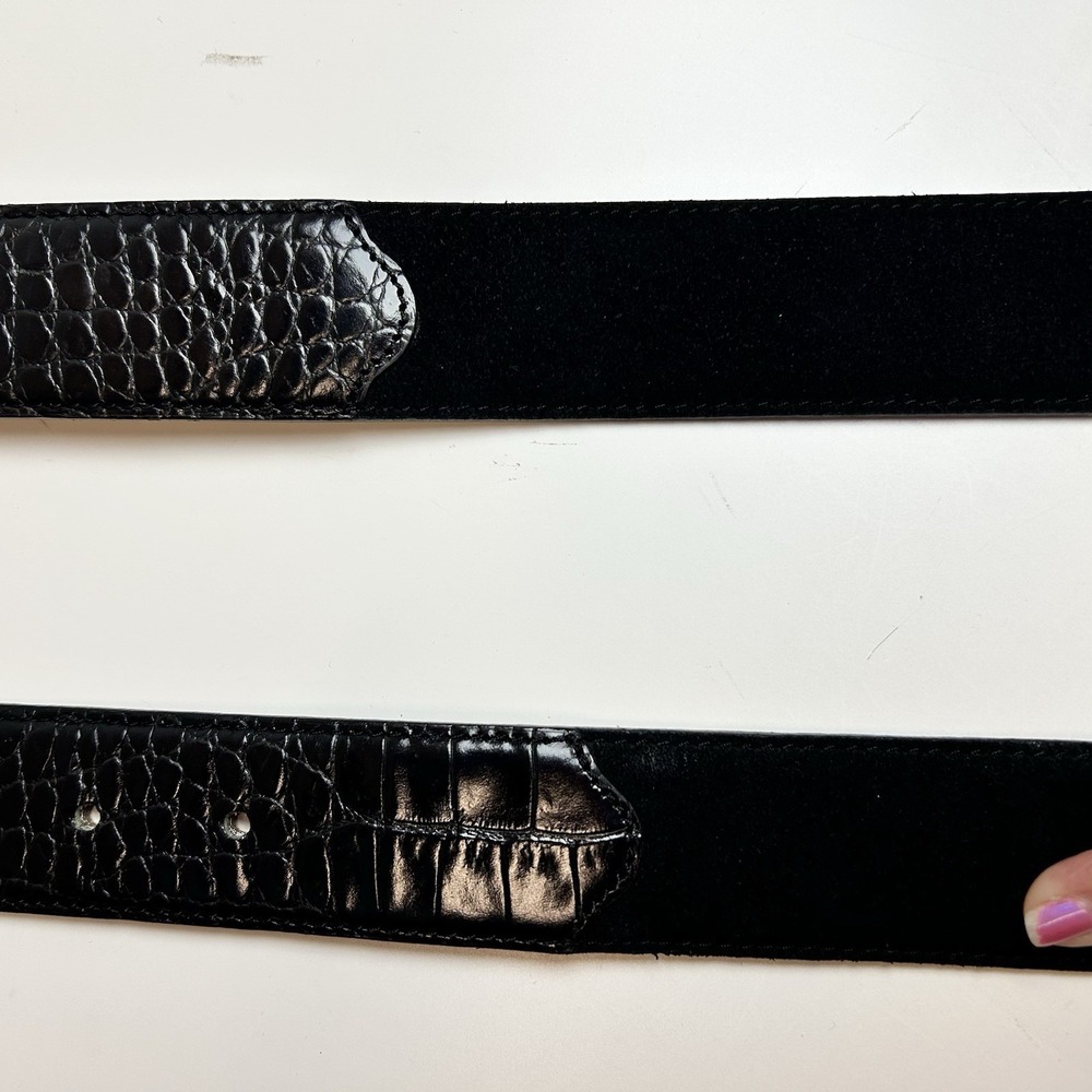 BRIGHTON Classic Reptile Leather Belt Black Silver Size ML‎ 32 VIntage Western - Picture 4 of 7